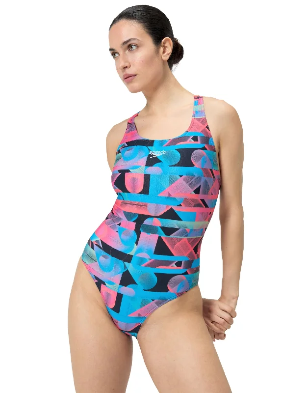 Allover Digital Powerback Swimsuit - Red/Blue Sleek Racerback Swimsuit