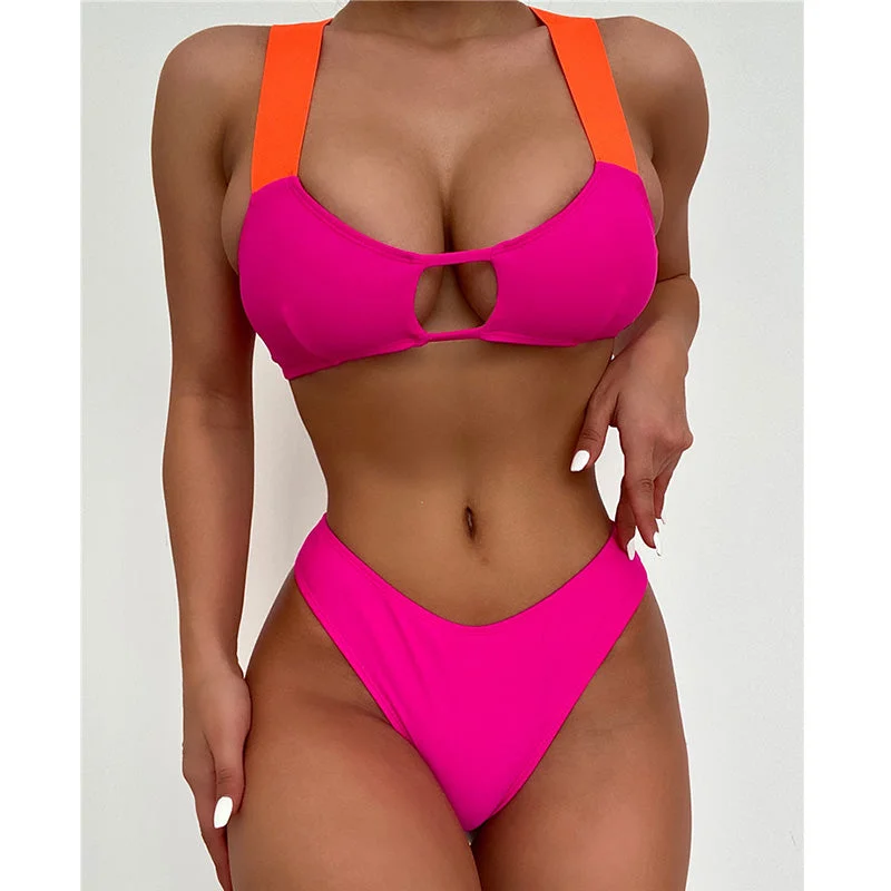 Dropship Wholesale Swimsuit High Waist Bandage Backless Women Custom Logo Print New Bikini Swimwear Bold Color Swimsuit