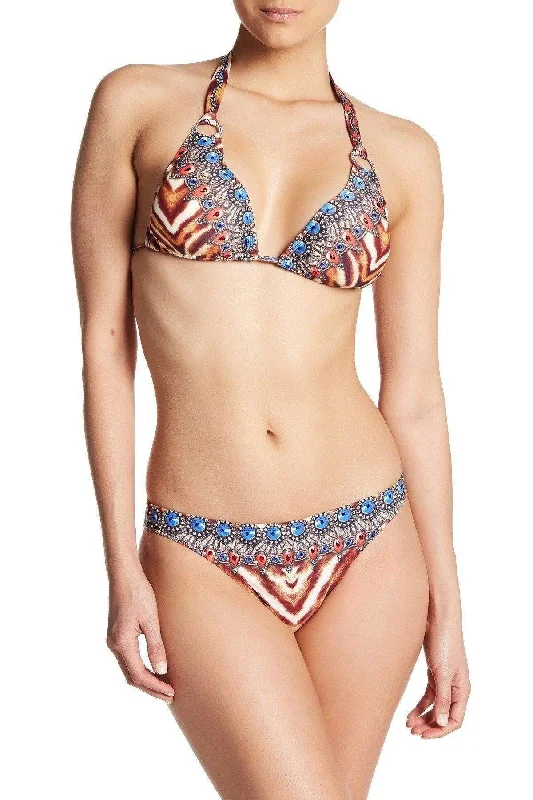 Embellished Triangle Bikini Sets - Leopard Print Designer Swimwear V-Neck Swim Dress