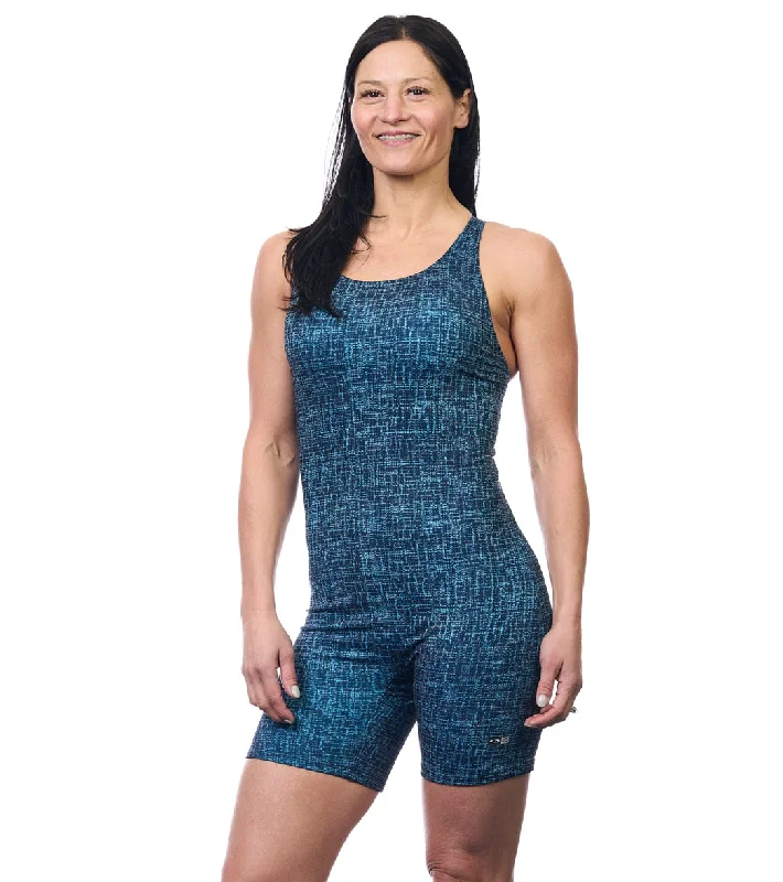 EQ Swimwear Women's Plaid Spectrum Unitard Blue Ruched Swimwear Set