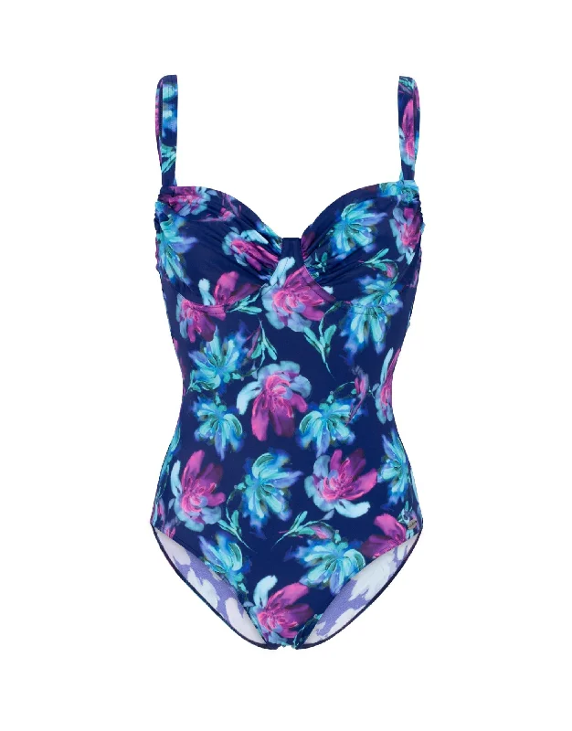 Floral Adjustable Swimsuit - Navy/Purple Lace Back Bikini