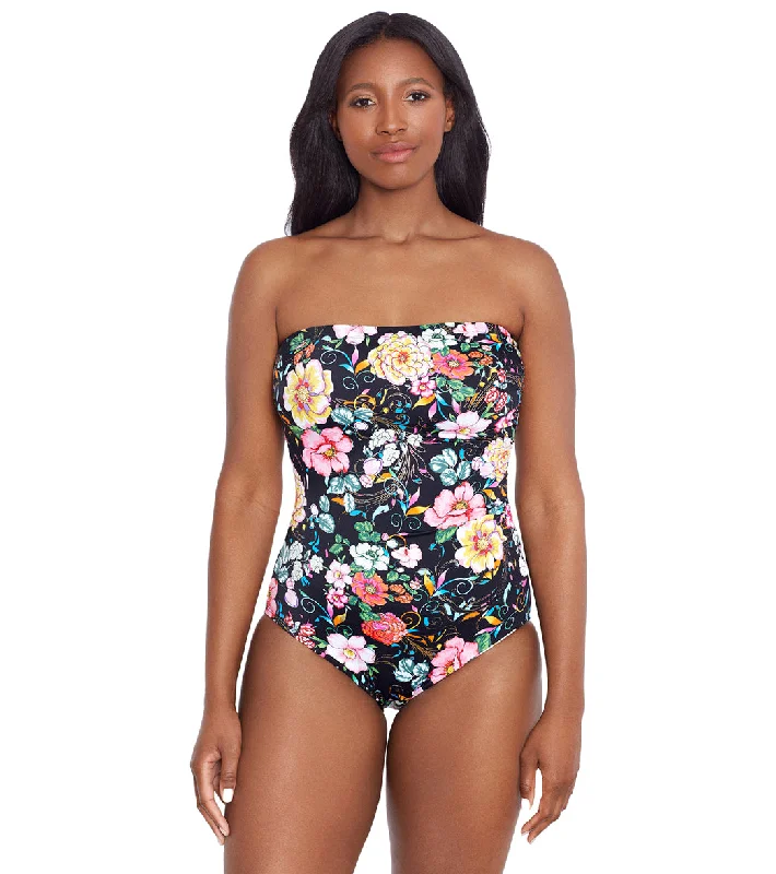 Longitude Women's True Romance Shirred Bandeau One Piece Swimsuit Multi Ruffled Swimsuit Top