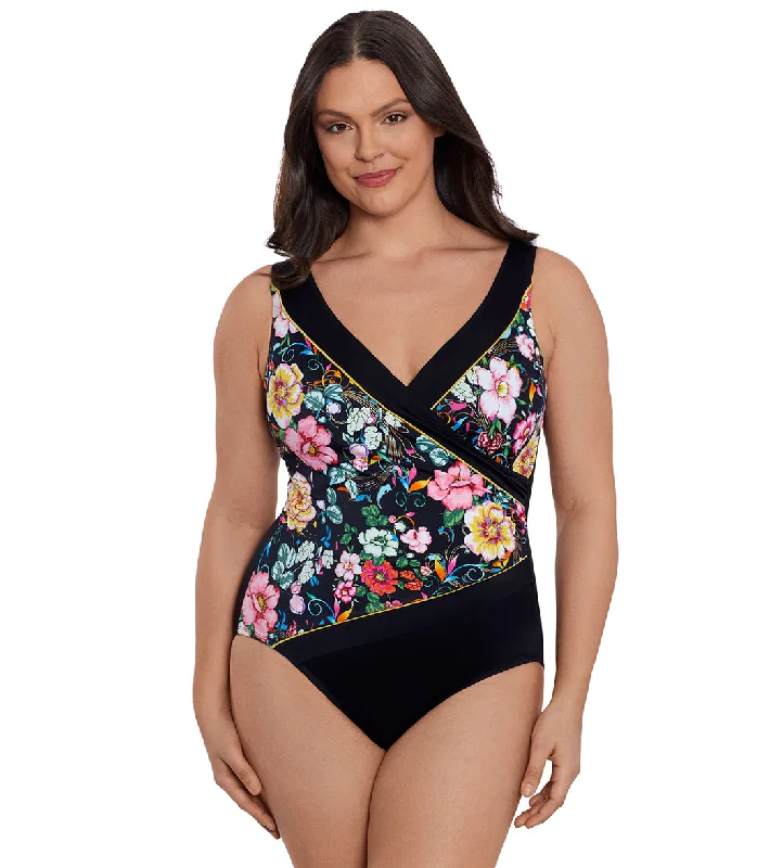 Longitude Women's True Romance Shirred Surplice One Piece Swimsuit Multi Full Coverage Swimsuit