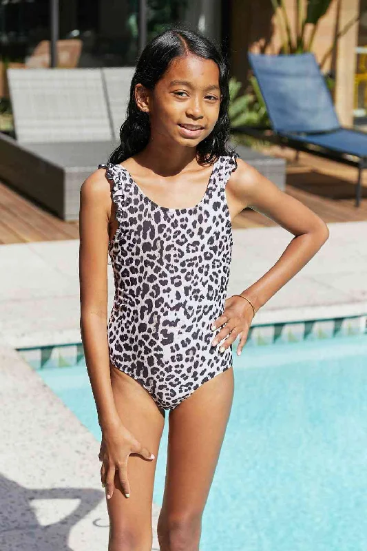 Float On Ruffled One-Piece Girls Swimsuit in Cat Minimalist One-Piece