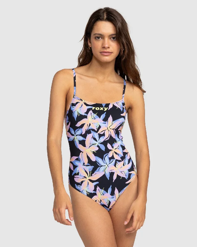 Womens Roxy Active Cross Back One-Piece Swimsuit Sexy Cutout Swimsuit