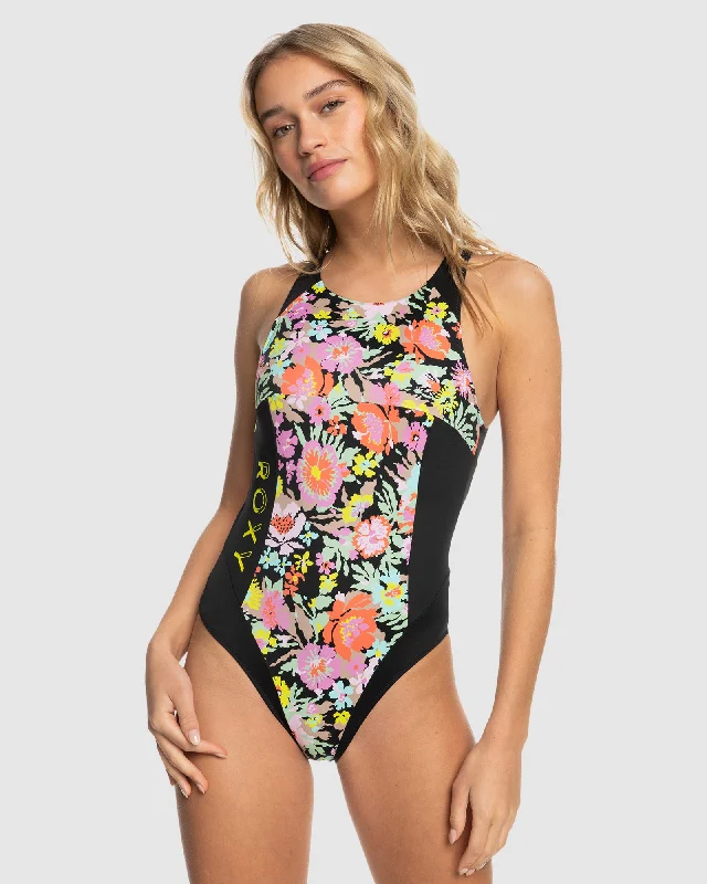 Womens Roxy Active Colorblock Tech 1P One Piece Swim Elegant Swim Dress