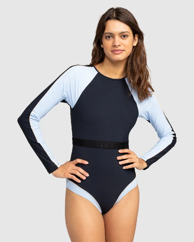 Womens Roxy Active Long Sleeve One-Piece Swimsuit Strap Bikini Set