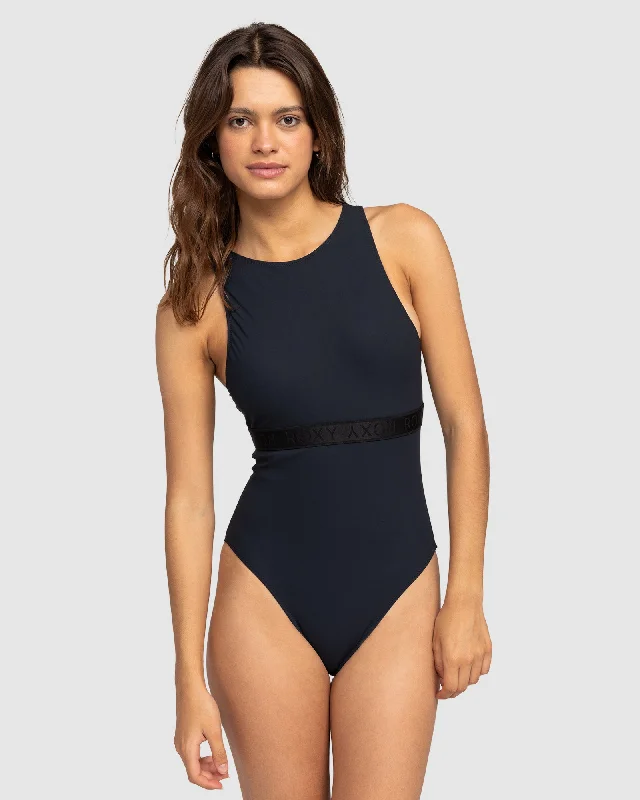 Womens Roxy Active High Leg One-Piece Swimsuit Push-Up Swimsuit Top