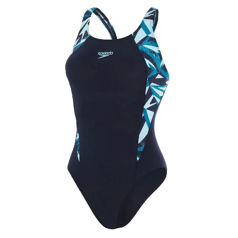 Speedo Hyperboom Splice Muscleback Swimsuit - Womens - True Navy/Nordic Teal/Mercurial Blue Minimalist One-Piece