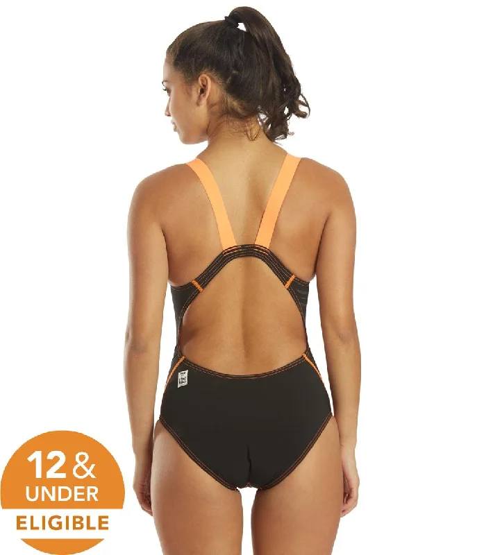 Speedo Women's LZR Racer Pro Recordbreaker with Comfort Strap Tech Suit Swimsuit Black/Orange Vibrant Bikini Design