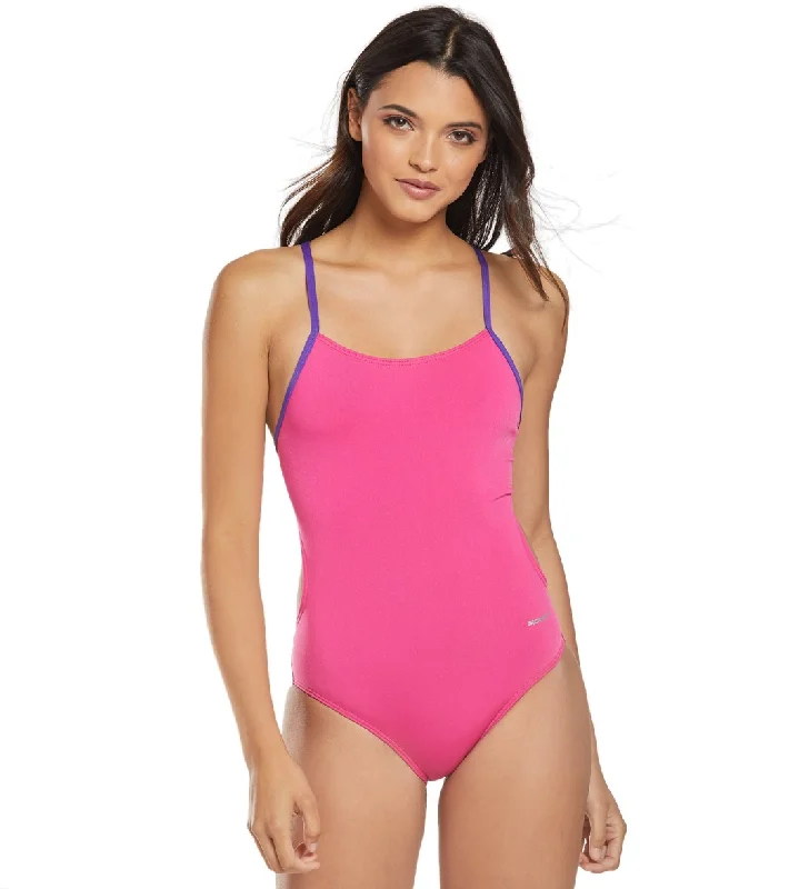 Sporti HydroLast Tie Back One Piece Swimsuit (24-40) Hot Pink / Purple Classic Sporty Swimsuit