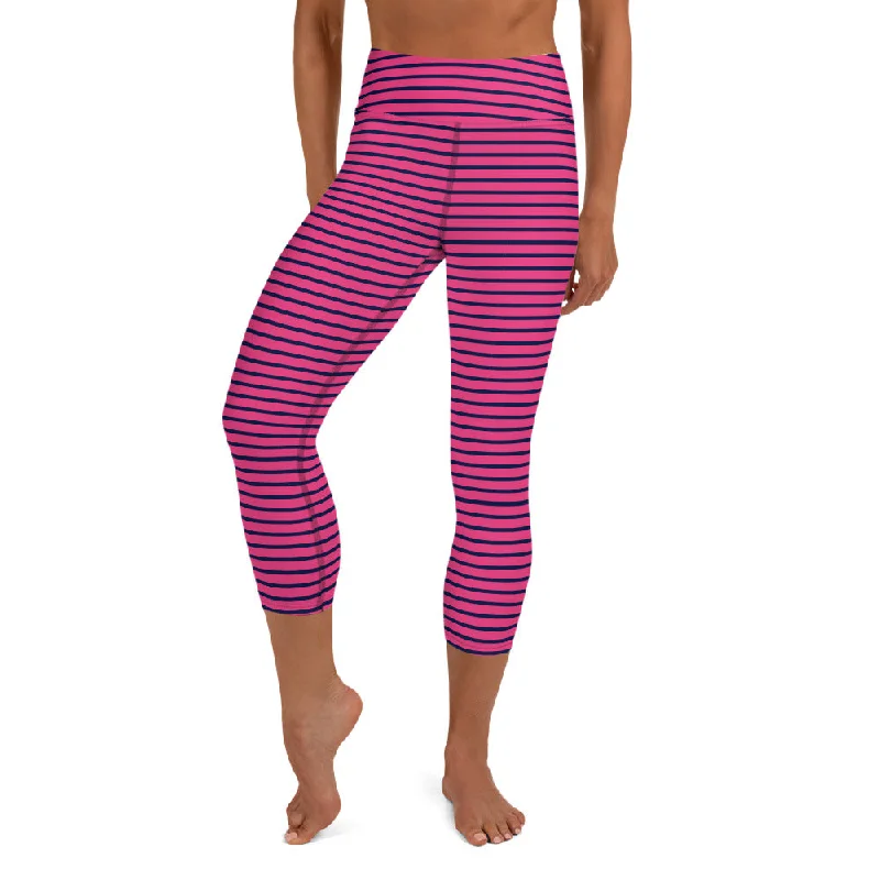 Striped UPF 50 Swim Capri Leggings, Sun Protection Modest Swim Pants Monokini Swimsuit Design