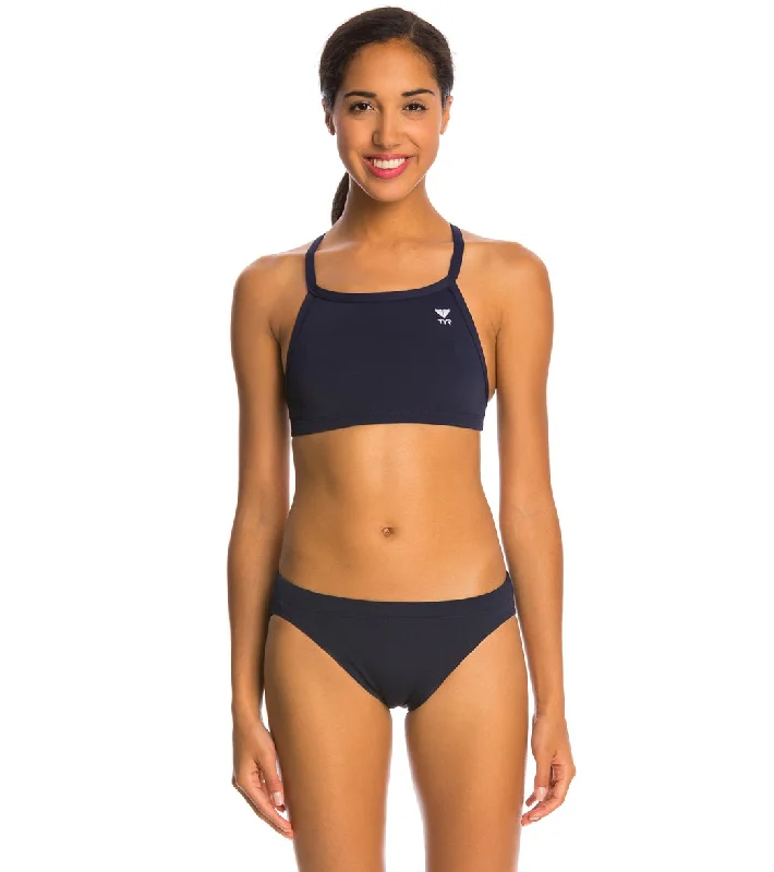 TYR Solid Durafast One Diamondback Workout Bikini Swimsuit Set Navy Push-Up Swimsuit Top