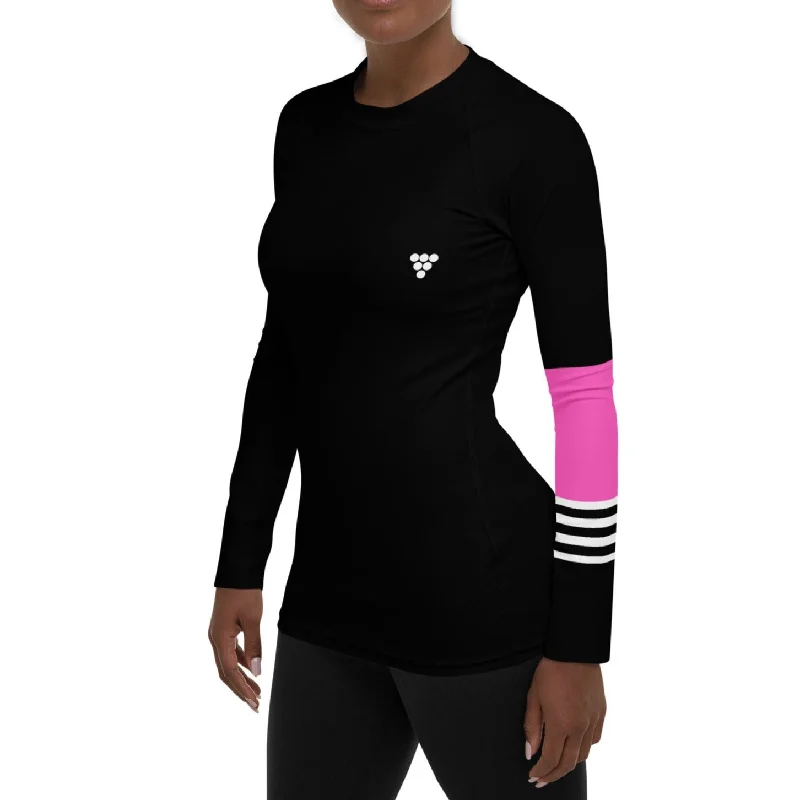 Womens UPF 50 Surf Swim Rash Guard - Black Pink Chic Bikini Set