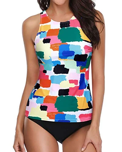 Full Coverage Bottom Tankini Swimsuits For Women-Aqua Quick-Dry Tankini