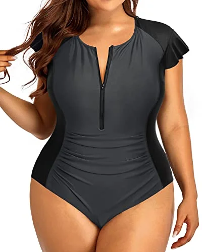 Women's Plus Size Tummy Control Bathing Suits Cap Sleeves One Piece Swimsuit Push-Up Bikini Bottoms