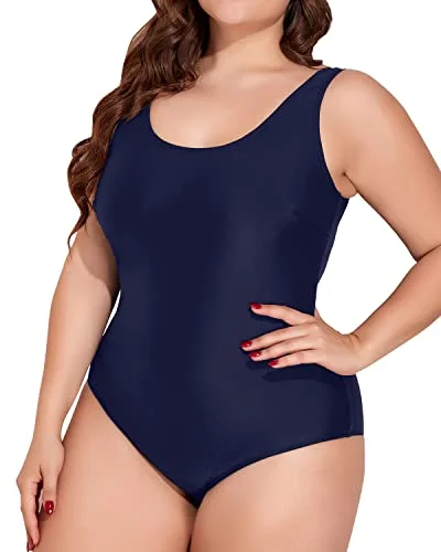 Competitive Plus Size One Piece Swimsuits With Tummy Control Bathing Suits-Navy Blue Push-Up Bikini Top