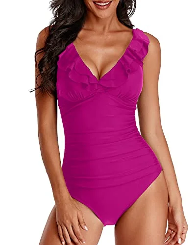 Women's Tummy Control One Piece Swimsuit V Neck Slimming Monokini Swimwear Sporty Racerback Swimsuit