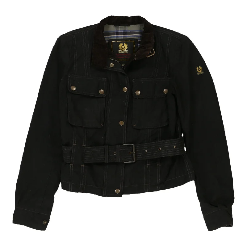 Belstaff Jacket - Small Black Cotton Notch Collar Jacket Peter Pan Collar Jacket Cowl Neck Jacket