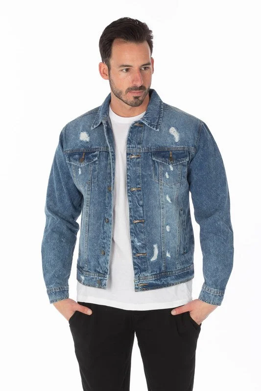 Men's Denim Jacket with Distressed Cotton Jacket Linen Jacket Terry Jacket