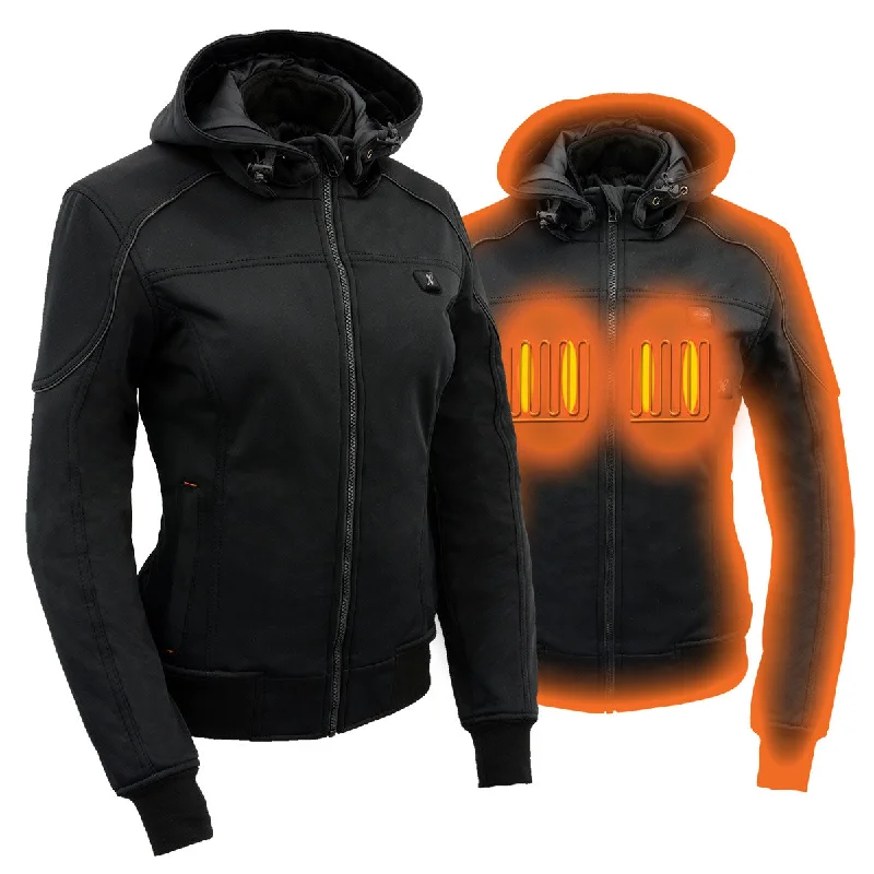 Nexgen Heat NXL2761SET Women’s Black 'Igniter' Heated Soft Shell Hooded Jacket (Rechargeable 10000mAh Battery Pack Included) Fleece Fabric Down Fabric Feather Fabric