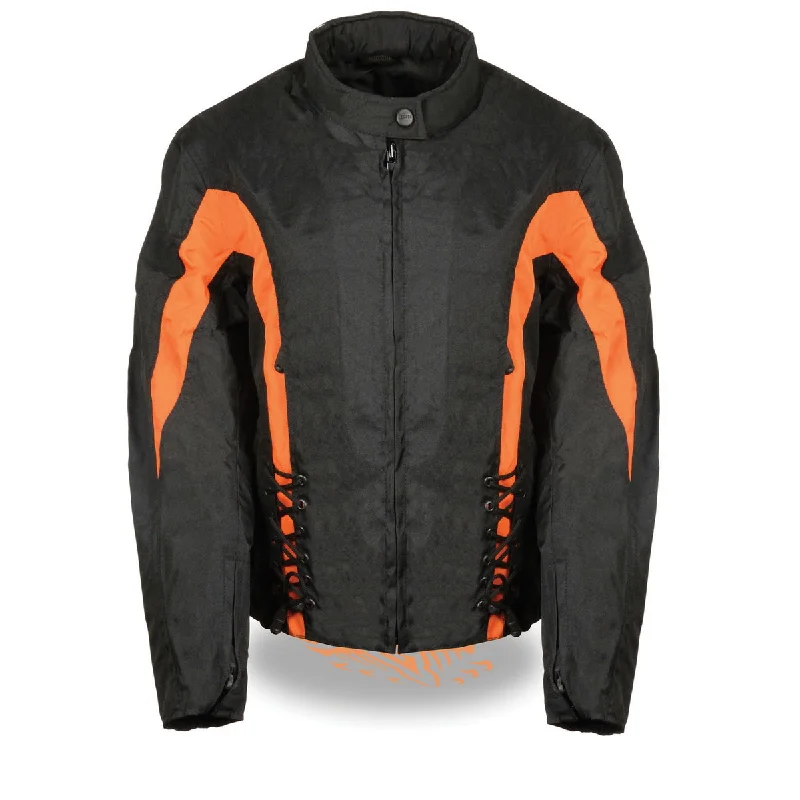 Nexgen SH2188 Women's Black and Orange Textile Motorcycle Riding Jacket with Side Stretch and Lacing Striped Jacket Polka Dot Jacket Floral Jacket