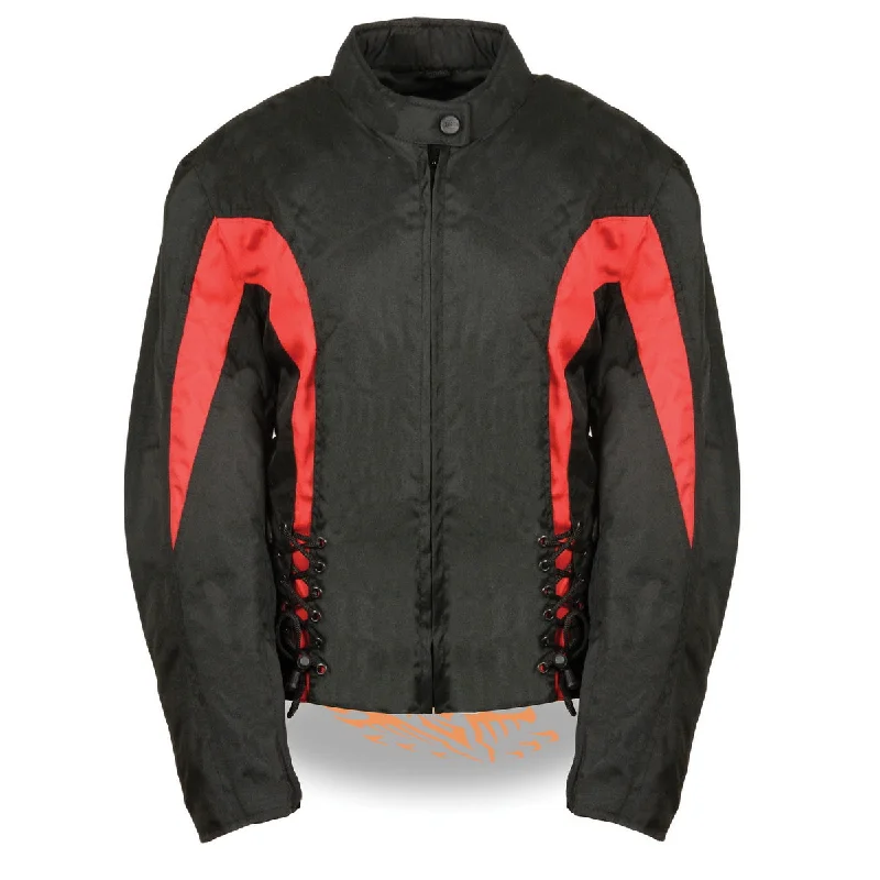 Nexgen SH2188 Women's Black and Red Textile Motorcycle Riding Jacket with Side Stretch and Lacing Cotton Jacket Linen Jacket Terry Jacket