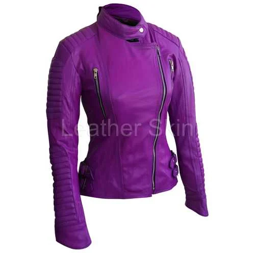 Women Purple Leather Jacket Bomber Jacket Anorak Windbreaker