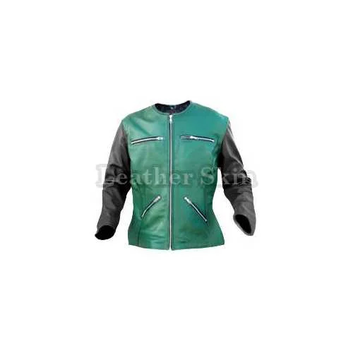 Women Green Leather Jacket Tailored Jacket Straight Jacket A-Line Jacket