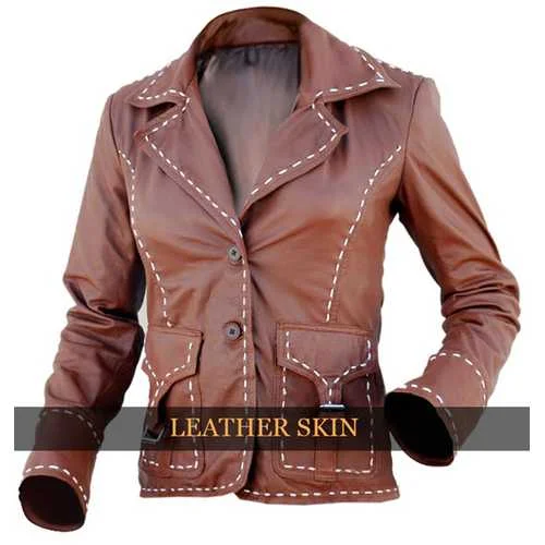 Brown Women Leather Jacket Elasticated Jacket Padded Jacket Insulated Jacket