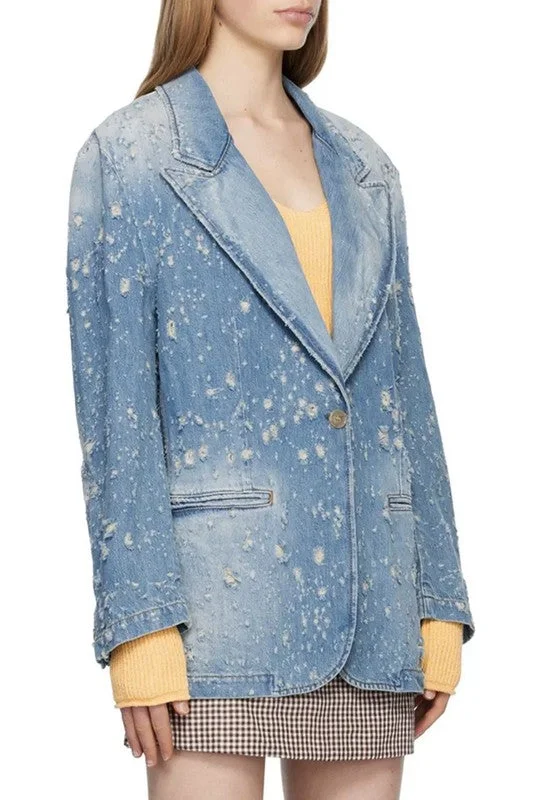 SEXY DENIM BLAZER JACKET Satin Fabric Silk Fabric Chiffon Fabric