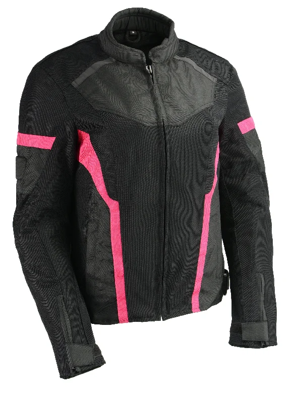 Women Black & Fuchsia Mesh Racer Jacket w/ Reflective Piping Wool Jacket Cashmere Jacket Tweed Jacket