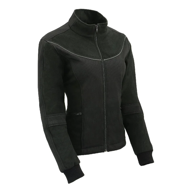 Women Textile & Fleece Combo jacket w/ Reflective Detailing Front Pockets Side Pockets Patch Pockets