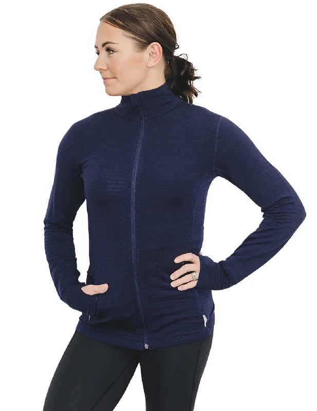 Women's Merino Natural Fleece Full-Zip Jacket, Cosmic Blue Elasticated Jacket Padded Jacket Insulated Jacket