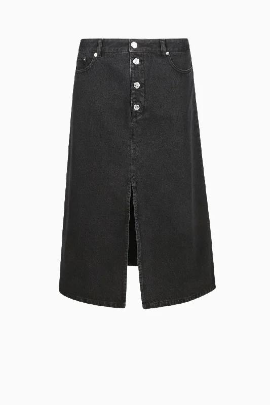 A.P.C. Tennessee Denim Midi Skirt - Washed Black athletic skirt fit