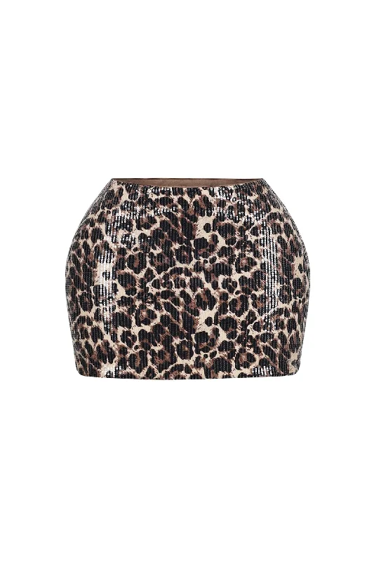 Bresha Animal Print Sequin Mini Skirt modal blend skirt