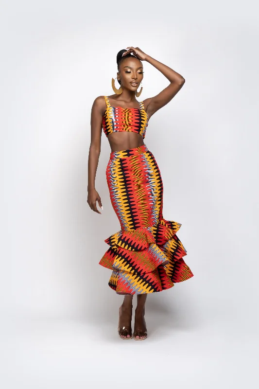 DEMI African Print SET ( Layered Midi Skirt AND Crop Top ) corduroy skirt durable