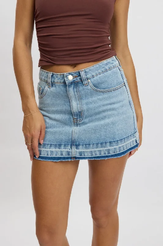 Denim Mini Skirt Mid Rise Let down Hem corduroy skirt cozy