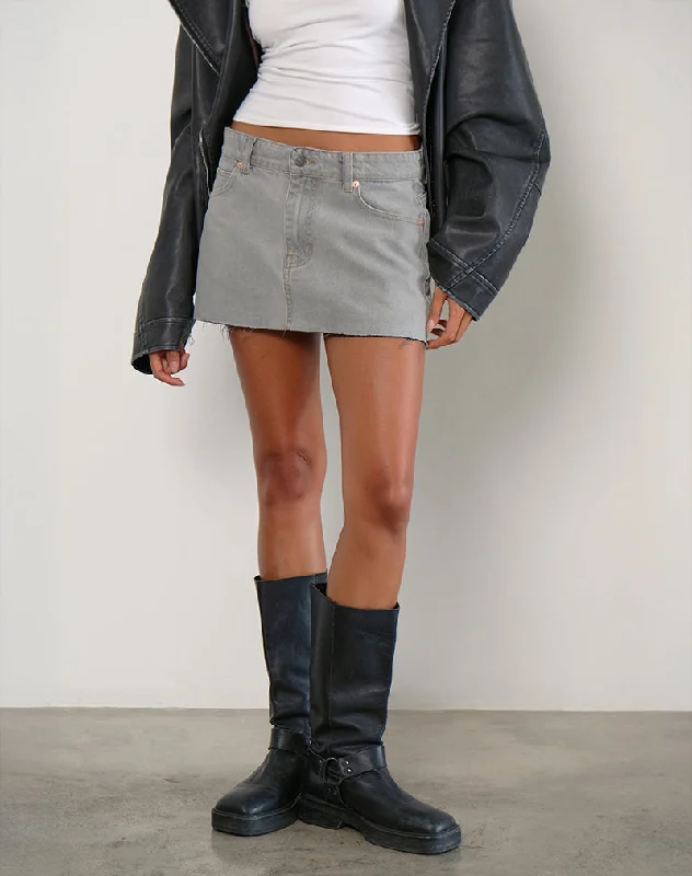 Denim Raw Hem Mini Skirt in Grey Bleach corduroy skirt durable