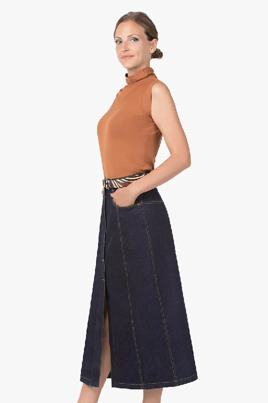 A-line Stretch Denim Maxi skirt cashmere skirt soft