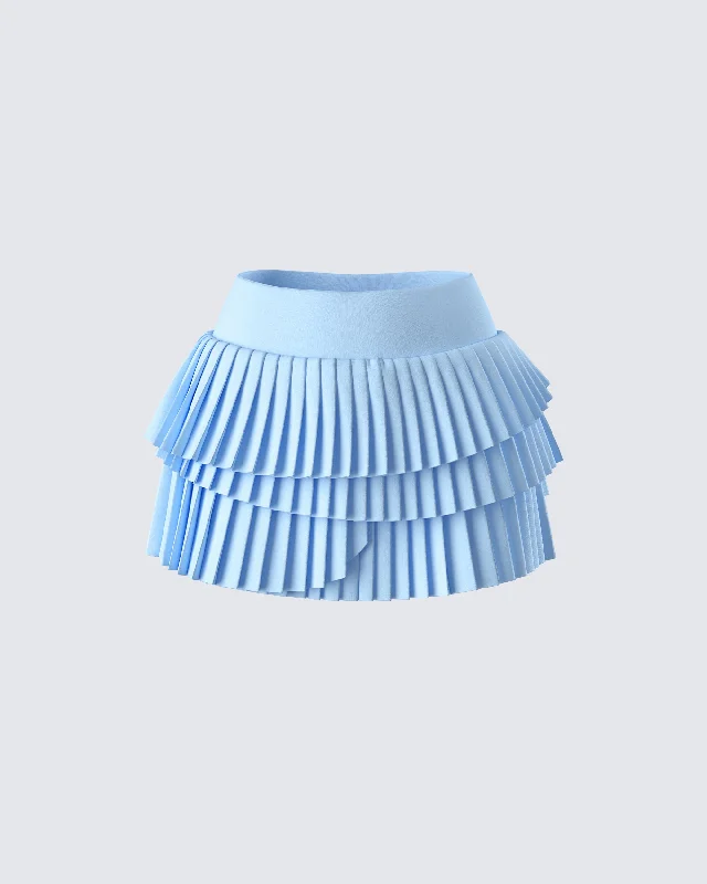 Evalina Blue Pleated Mini Skirt silk skirt smooth