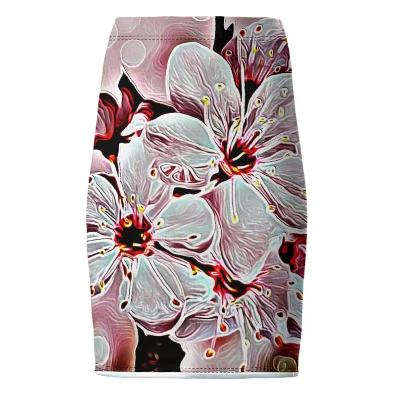 Floral Embosses: Pictorial Cherry Blossoms 01-03 Designer Pencil Mini Skirt casual skirt length