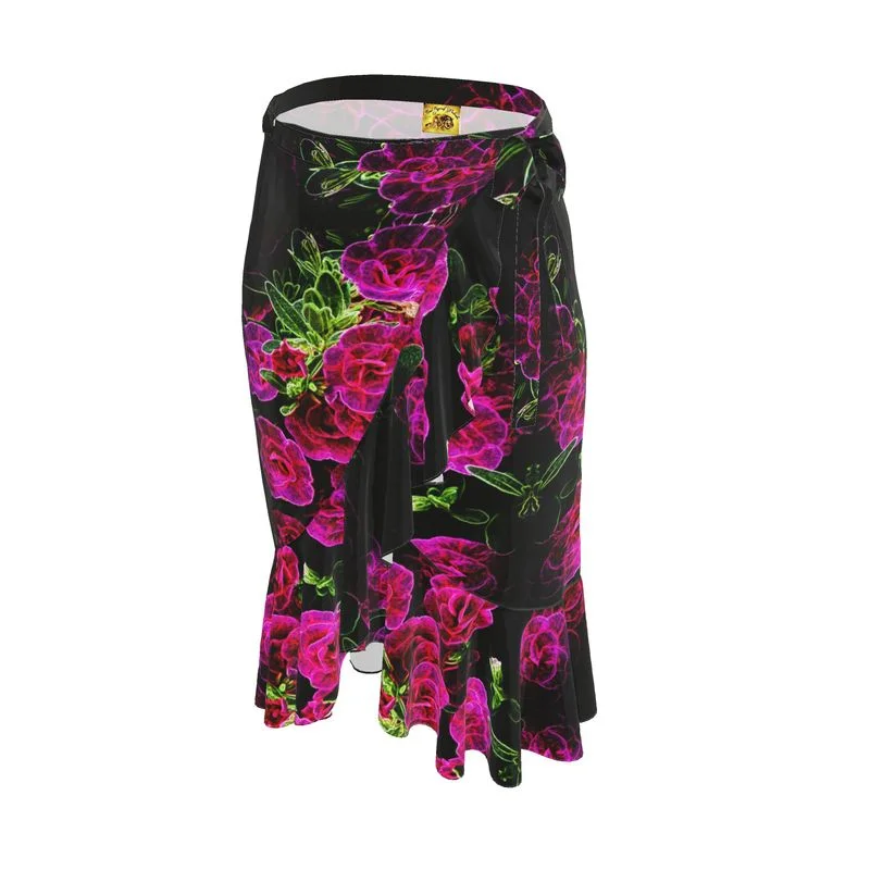 Floral Embosses: Roses 02-01 Designer Flounce Wrap Midi Skirt denim skirt classic