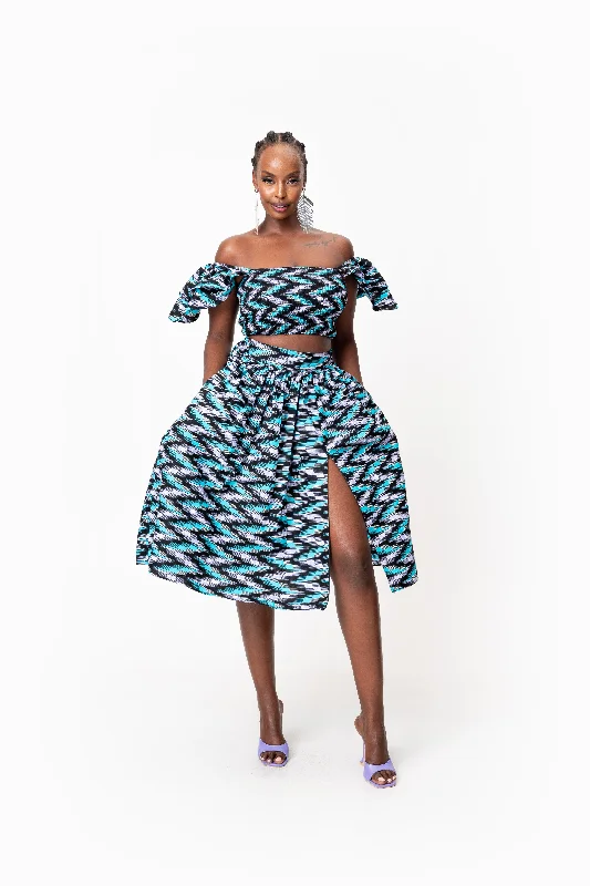 LINA African Print Midi Skirt corduroy skirt cozy