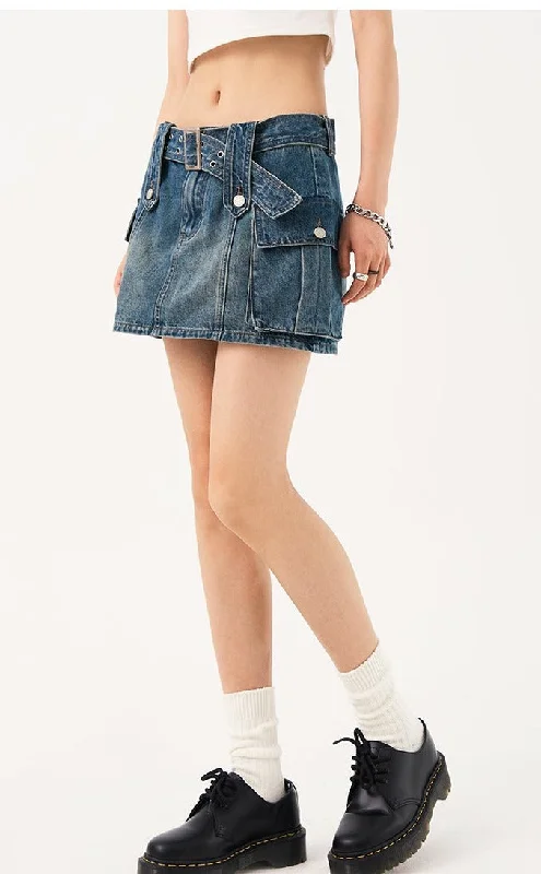 MessAgeLab-Women's Low Waist Denim Half Skirt silk skirt smooth