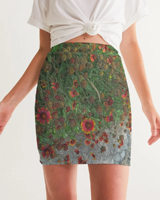 Orange Flower Garden Women's Mini Skirt denim skirt trendy