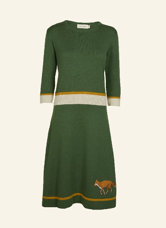 Otti 2-Piece - Green Embroidered Fox Knitted Top and Skirt corduroy skirt textured