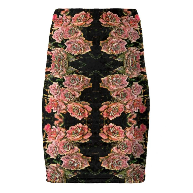 Floral Embosses: Roses 06-01 Designer Pencil Mini Skirt cashmere skirt fine