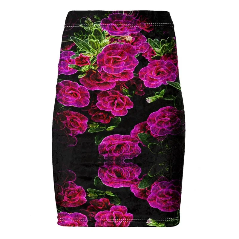 Floral Embosses: Roses 02-01 Designer Pencil Mini Skirt wool skirt thick