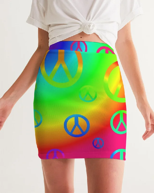 Rainbow Peace Signs Women's Mini Skirt button skirt front